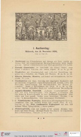 I. Auctionstag: Mittwoch, den 16. Decembver 1896 (Nr. 1 - 157)
