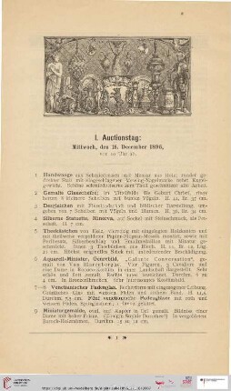 I. Auctionstag: Mittwoch, den 16. Decembver 1896 (Nr. 1 - 157)