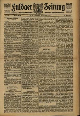 Erste Ausgabe vom Donnerstag, den 18. Mai 1911.