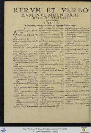 Rerum Et Verborum In Commentariis Matthaei Wesenbecii Memorabilium Index.