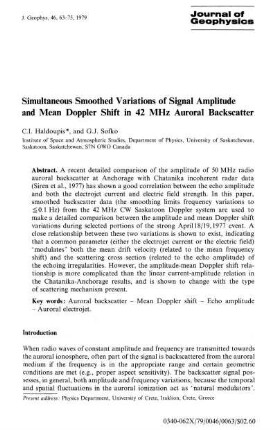 Simultaneous smoothed variations of signal amplitude and mean doppler shift in 42 MHz auroral backscatter