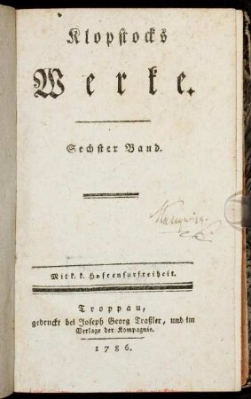 6: Klopstocks Werke. Sechster Band