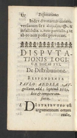 Disputationis Logicae Decas XVI. De Distributione.