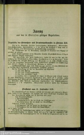 Auszug aus den in Striesen gültigen Regulativen