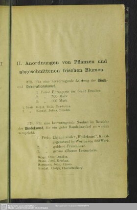 II. Anordnungen von Pflanzen und abgeschnittenen frischen Blumen