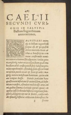 Caelii Secundi Curionis In Salustii Bellum Iugurthinum annotationes.