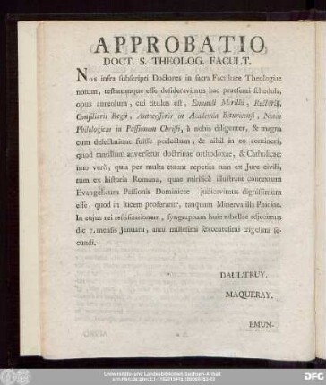 Approbatio Doct. S. Theolog. Facult.