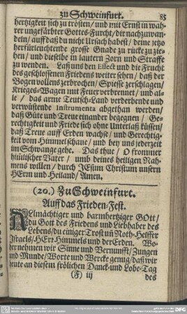 (20.) Zu Schweinfurt. Auff das Frieden-Fest