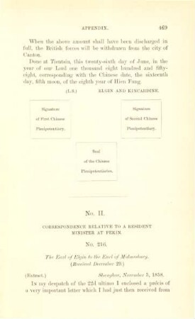 No. II. Correspondence relative to a resident minister at Pekin