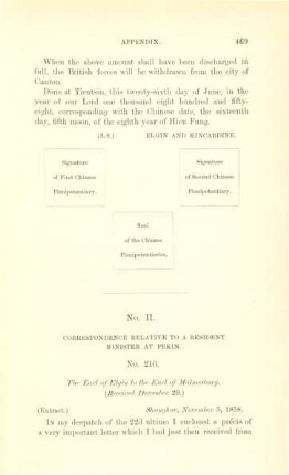 No. II. Correspondence relative to a resident minister at Pekin