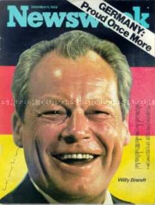 Titelblatt der US-Zeitschrift "Newsweek" mit dem Porträt von Willy Brandt und seiner Originalunterschrift