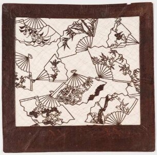 Katagami - Fächer mit Pflanzen- und Vögelmotiven