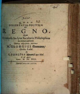 Diss. polit. de regno