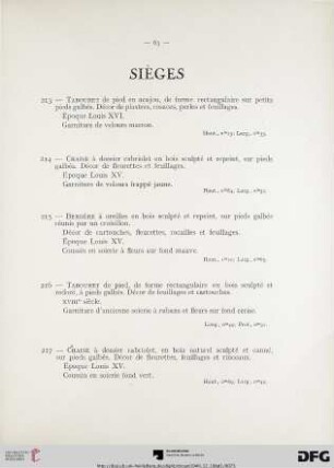 Sièges (Nr. 213-242) avec planche IX-X