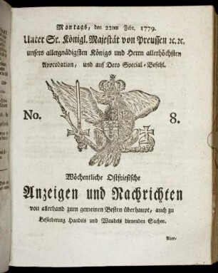 No. 8. Montags, den 22ten Febr. 1779.