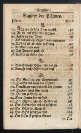 Register der Psalmen.