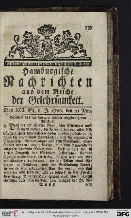 Das XCI. St. - Das CI. St. (den 21 Nov. - den 30 Dec.)