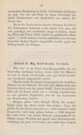 Ankunft Sr. Maj. Schiff Gazelle vor Jeddo