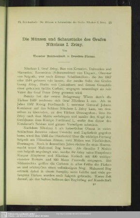Die Münzen und Schaustücke des Grafen Nikolaus I. Zriny