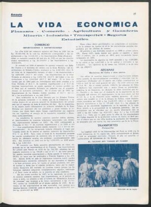 La vida económica : Finanzas - Comercio - Agricultura y Ganadería Minería - Industria - Transportes - Seguros Estadística