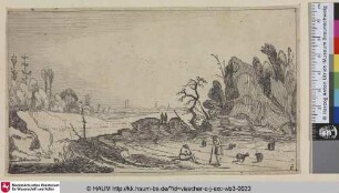 [Hirten und Schafe vor einem Felsen; Shepherd and Sheep before a Rock]