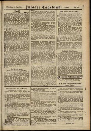 Zweite Ausgabe vom Samstag, den 23. April 1921.