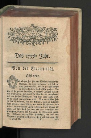 Von der Electricität. Historie.