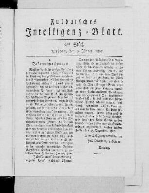 2tes Stück, Ausgabe vom 9. Jänner, 1807