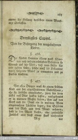 Dreyßigstes Capitel. Von der Besorgung der neugebohrnen Kinder