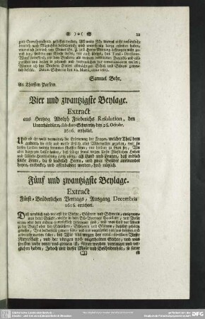 Fünf und zwantzigste Beylage. Extract Fürst-Brüderlichen Vertrags, Ausgang Decembris 1616. errichtet