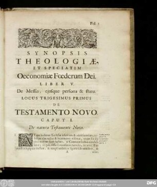Synopsis Theologiae, Et Speciatim Oeconomiae Foederum Dei.