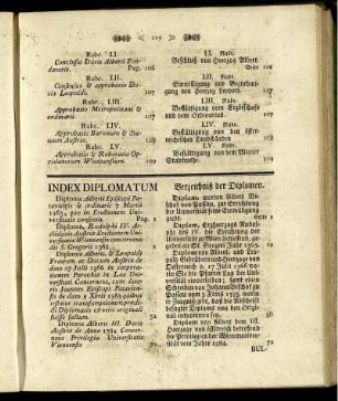 Index Diplomatum. / Verzeichniß der Diplomen.