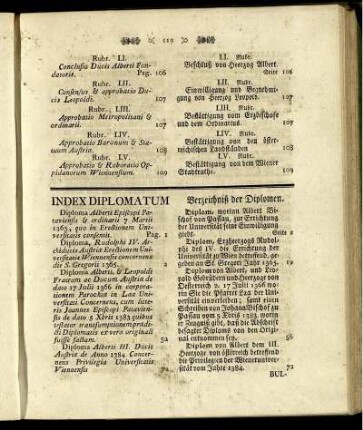 Index Diplomatum. / Verzeichniß der Diplomen.