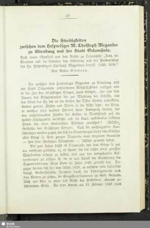Die Streitigkeiten zwischen dem Hofprediger M. Christoph Megander zu Altenburg und der Stadt Orlamünde : nach einem Aktenstück ....
