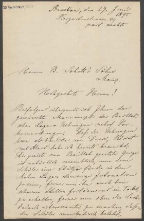 Brief an B. Schott's Söhne : 29.06.1895