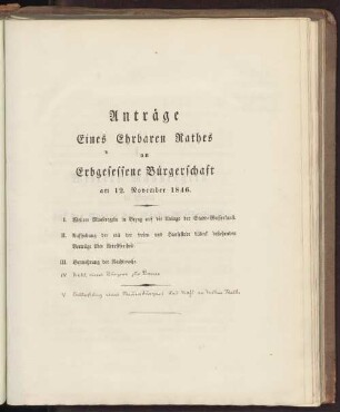 Acta Conventus Senatus et Civium, Iovis d. 12. Novembris 1846.