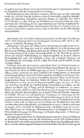 Kramer, Alan :: Die britische Demontagepolitik am Beispiel Hamburgs 1945 - 1950, (Beiträge zur Geschichte Hamburgs, 40) : Hamburg, Verein für Hamburgische Geschichte, 1991