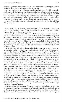 Kramer, Alan :: Die britische Demontagepolitik am Beispiel Hamburgs 1945 - 1950, (Beiträge zur Geschichte Hamburgs, 40) : Hamburg, Verein für Hamburgische Geschichte, 1991