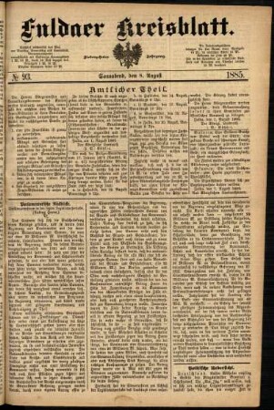 Ausgabe vom Samstag, den 08. August 1885.