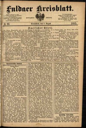 Ausgabe vom Samstag, den 08. August 1885.