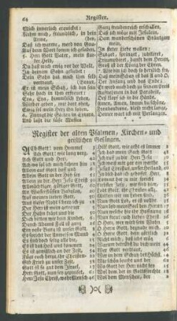 Register der alten Psalmen, Kirchen- und geistlichen Gesängen
