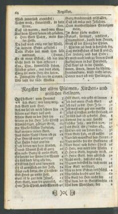 Register der alten Psalmen, Kirchen- und geistlichen Gesängen