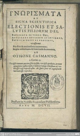 Gnōrismata et signa scientifica electionis et salutis filiorum Dei