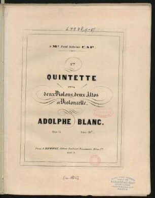 1er. quintette pour deux violons, deux altos et violoncelle œuv: 15