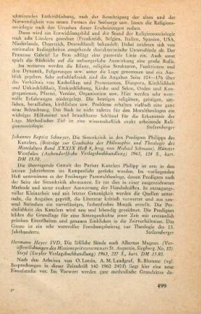499-500 [Rezension] Heyer, Hermann, Die läßliche Sünde nach Albertus Magnus