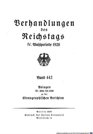 Verhandlungen des Reichstages. Stenographische Berichte. 442. 1928