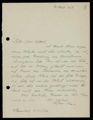 Nr. 9: Brief von Alfred Haar an David Hilbert, Klausenberg, 16.2.1914