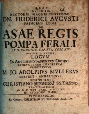 Diss. de Asae regis pompa ferali, ex 2 Chronic. XVI, 14