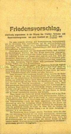 Friedensvorschlag - Flugblatt des Allrussischen Kongresses