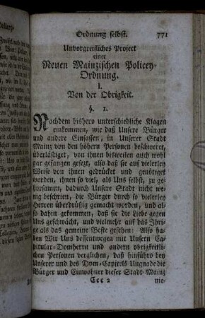 Unvorgreifliches Project einer Neuen Mainzischen Policey-Ordnung.